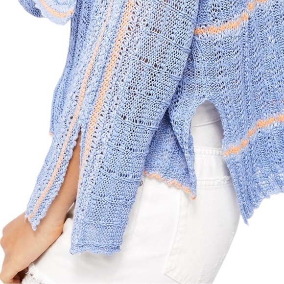 FREE PEOPLE Marina Bay Lace-Up Sweater in Sunset Combo Size Small Bell Sleeve - Picture 6 of 16